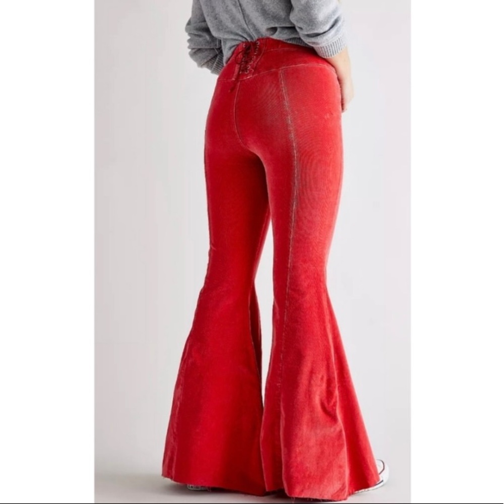Free People CRVY Red Corduroy Bell Bottoms Just Float On Flare Pants Size 28
